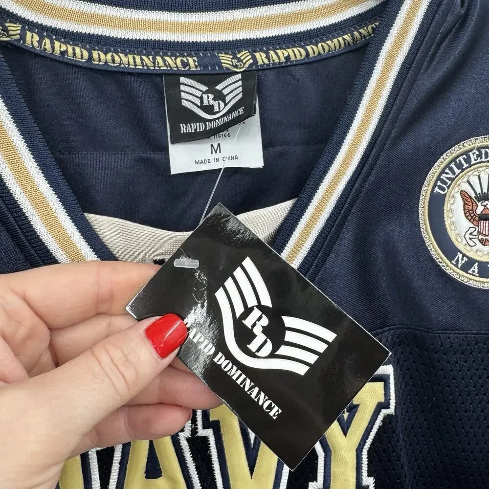 Rapid Dominance U.S. Navy Football Jersey Navy Blue Men's Size M Embroidered NWT